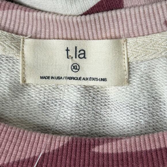 Anthropologie T. La Sleeveless Ruffle Sweatshirt Rose Camo Print XL NWT - Picture 5 of 15